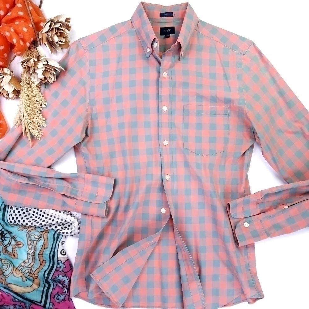 J. CREW Men's Pink Blue Green Plaid Sz S